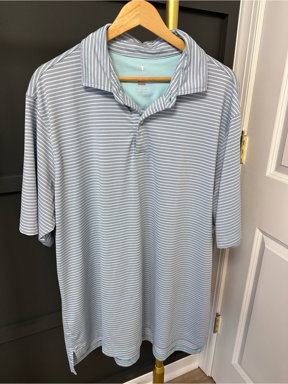 Fairway & Greene Light Blue and White Striped Polo